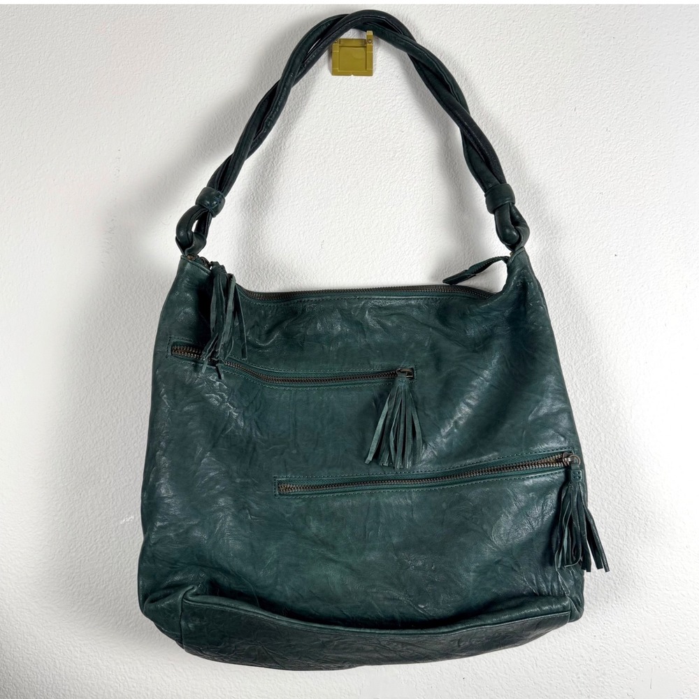 Pallie Bags Phin Forest Green Leather Hobo Slouchy Purse Twisted Strap Tassel